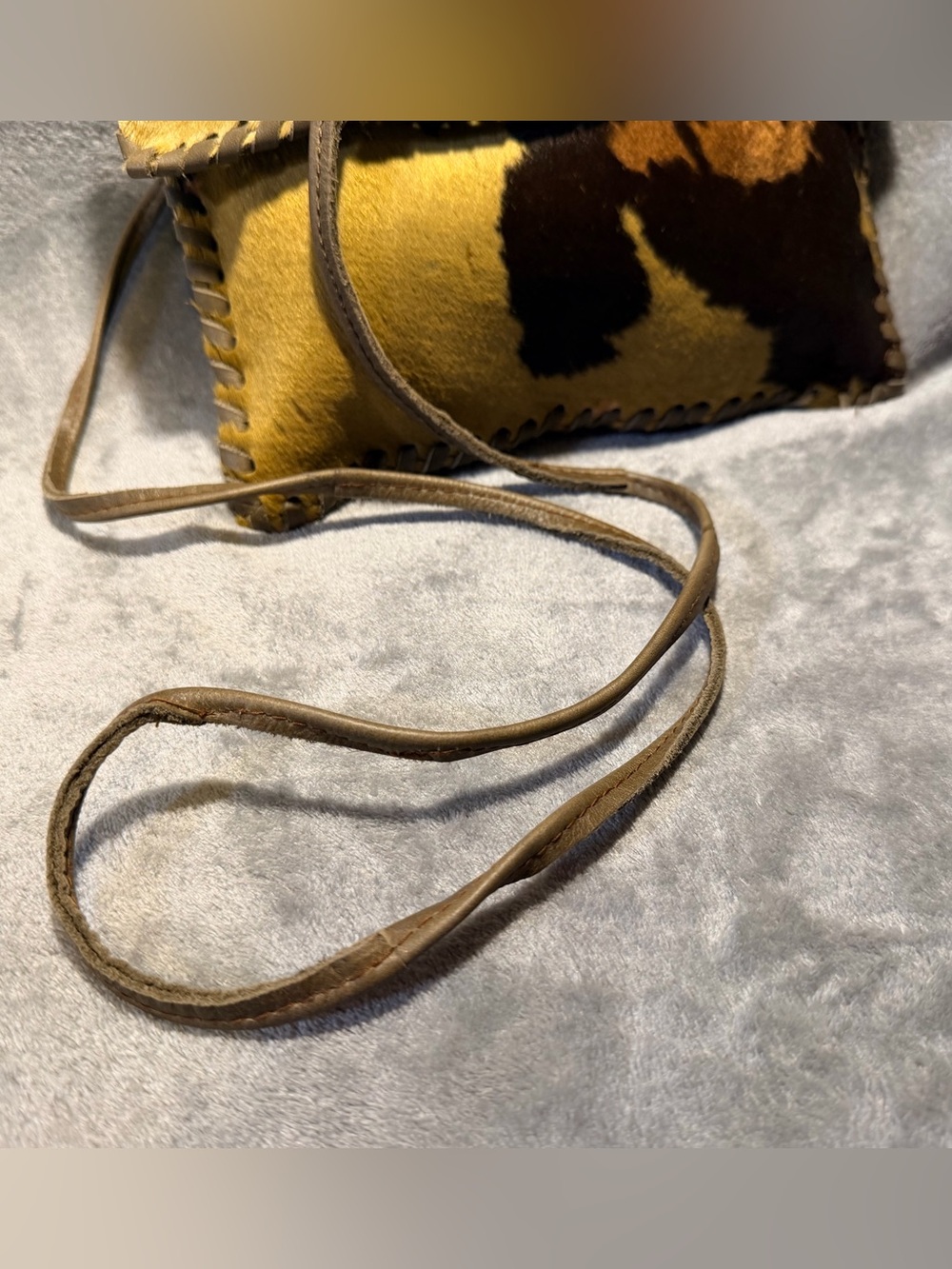Handmade Genuine Hair On Cowhide Crossbody Bag w/ Whipstitch Trim - Picture 5 of 12